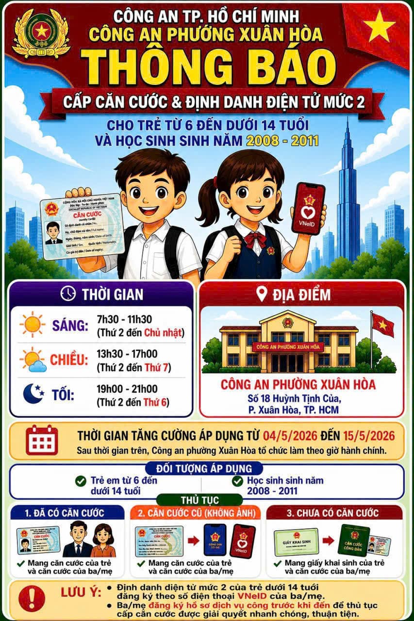 Tuyên truyền cấp CCCD và Định Danh mức 2 cho tẻ từ 6 đến 14 tuổi